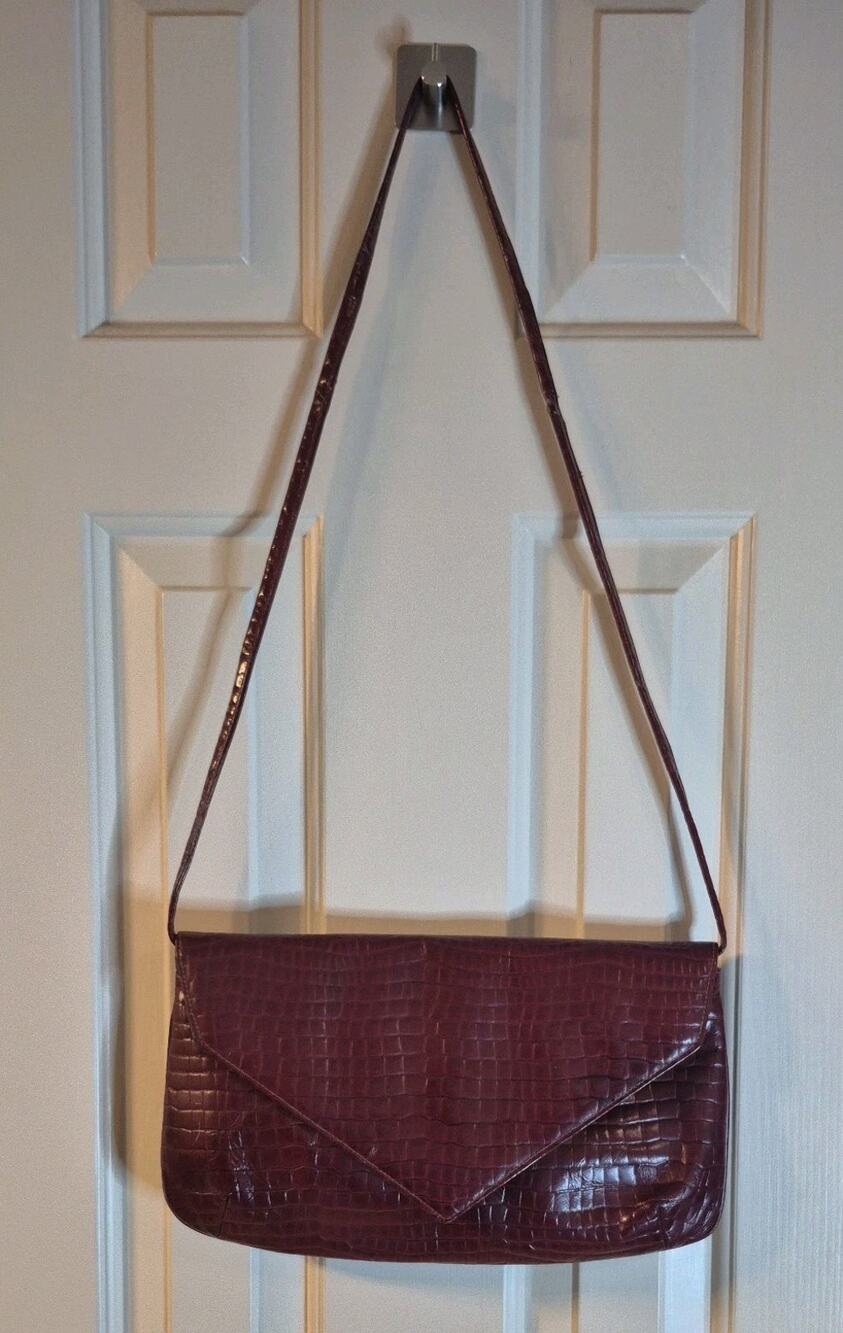 Vintage Towanny Faux Reptile texture Handbag Envelope Clutch Shoulder Burgandy
